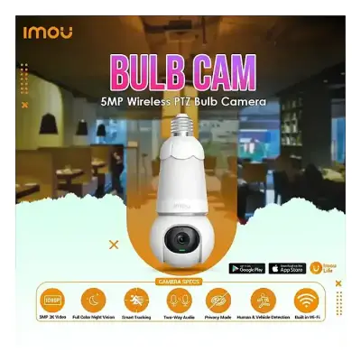 Dahua imou WiFi PT Bulb Camera 5MP | 3K UHD Image Easy Installation | Panoramic Pan & Tilt Powered by IMOU SENSE